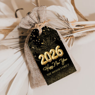 Gold Balloon Cheers New Year Eve Party Gift Tags Geschenkanhänger