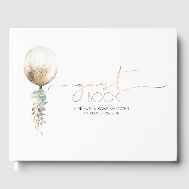 Gold Balloon Garland Baby Dusche Gästebuch (Vorderseite)