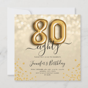 Gold Balloon Glitzer 80. Geburtstagsparty Einladun Einladung