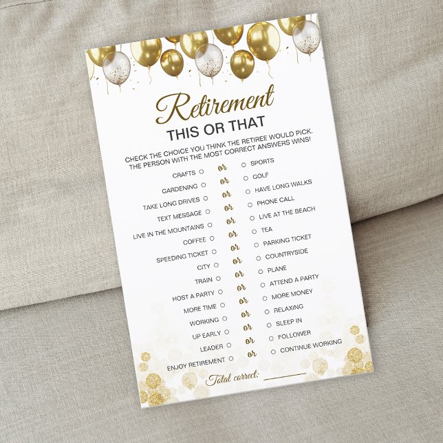 Gold Balloon Happy Retirement Party Game Card (Gold Balloon Happy Retirement Party Game Card)