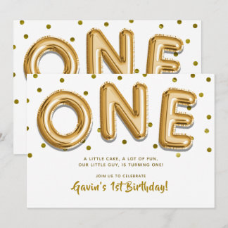 Gold Balloons & Confetti 1. Geburtstag Party Einladung