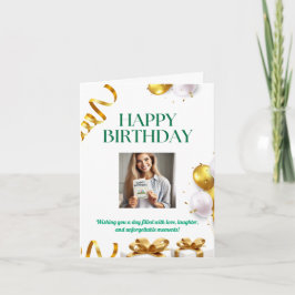 Gold Balloons Geburtstagskarte mit Geschenken und Einladung