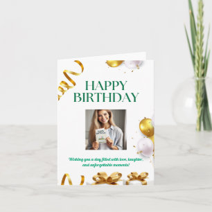 Gold Balloons Geburtstagskarte mit Geschenken und Einladung
