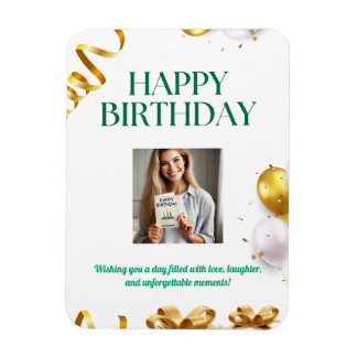 Gold Balloons Geburtstagskarte mit Geschenken und  Magnet