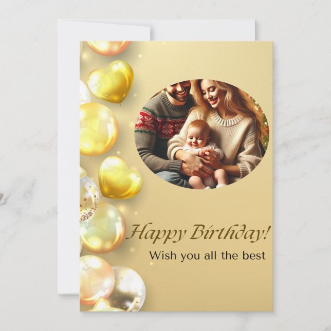 Gold Balloons Happy Birthday Card Einladung (Vorderseite)