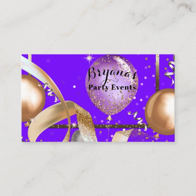 Gold Balloons Lila Party Event Planner Visitenkarte (Vorderseite)