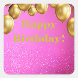 Gold Balloons Luxe Pink Glitzer Glücklich zum Gebu Quadratischer Aufkleber