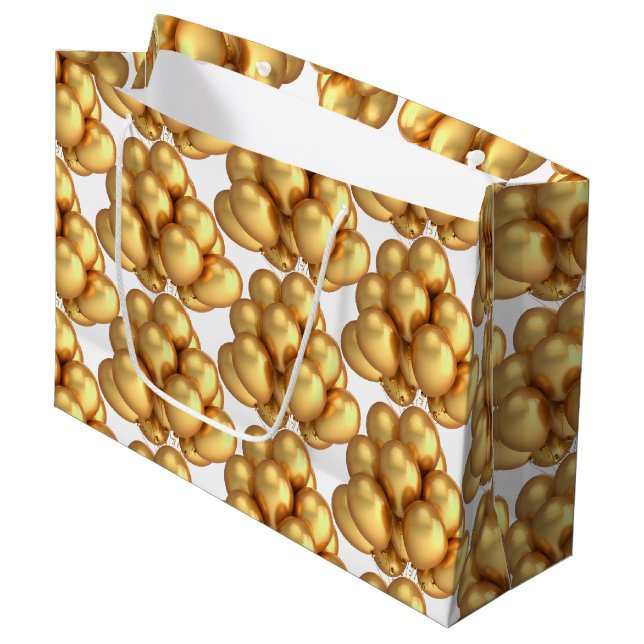 Gold Balloons Papier Geschenktasche Große Geschenktüte (Vorderseite Schrägansicht)