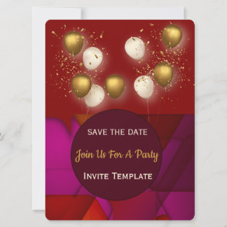 Gold Balloons Party aus festem Glas Einladung