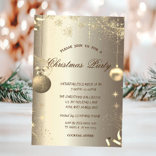 Gold Balls Snowflakes Stars Weihnachten Einladung