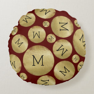 gold balls with personalized initial bordeaux rundes kissen