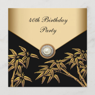 Gold Bamboo Pearl Asian 40. Geburtstags-Party Einladung