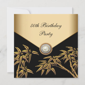 Gold Bamboo Pearl Asian 50. Geburtstagsparty Einladung