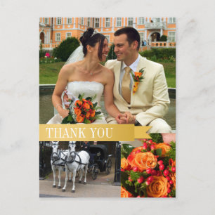 Gold Band 3 Foto Montage Hochzeit Dankeschön Postkarte