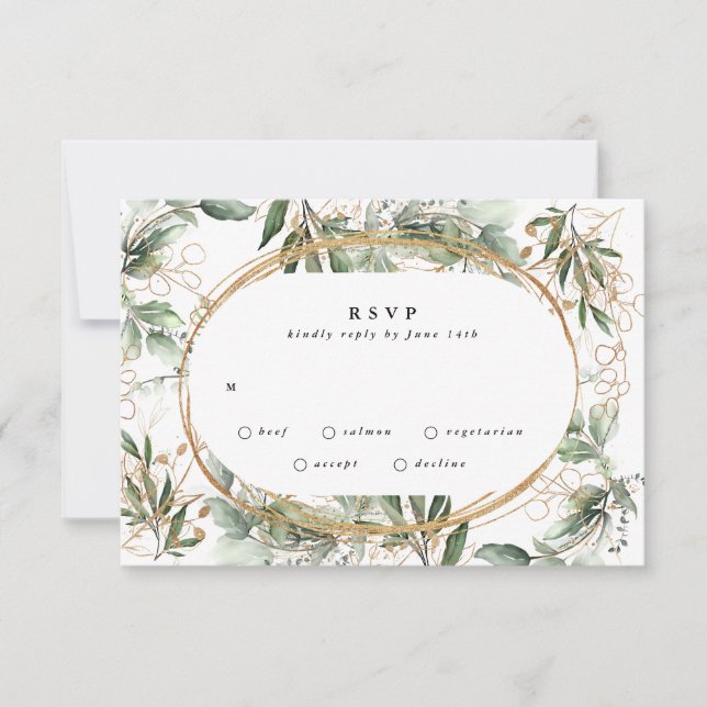 Gold Bands Eucalyptus Elegant Grüne Moos RSVP Karte (Vorderseite)