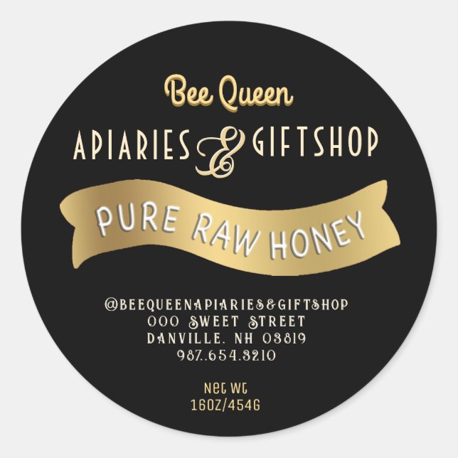 Gold Banner Honig Label mit dekorativem Text Runder Aufkleber (Vorderseite)