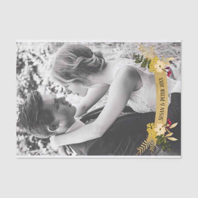 Gold Banner mit Blume Overlay Add your own Foto Seidenpapier (Vorderseite)