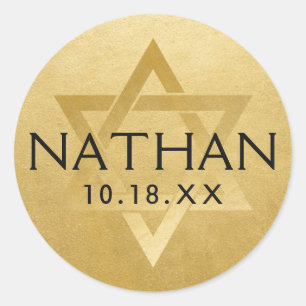 Gold Bar Mitzwa Bat Mitzwa Davidstern Name Runder Aufkleber