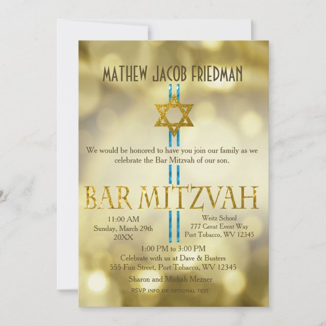 Gold Bar Mizvah Einladung (Vorderseite)