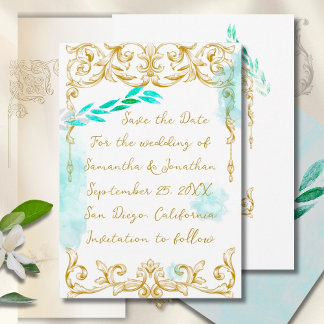 Gold Barock Aquamarin Aqua Kalligrafie Vintag Save The Date