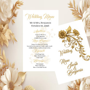Gold Barock Blumen Schrift Elegantes Hochzeitsme Menükarte