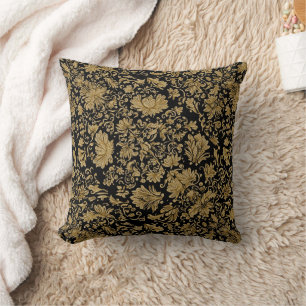 Gold Barock Blumenmuster auf Schwarz Kissen