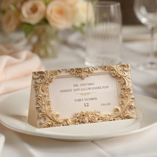 Gold Barock-Monogramm-Rahmen Elfenbein Platzkarte (Gold Baroque Monogram Frame Ivory Place Card)
