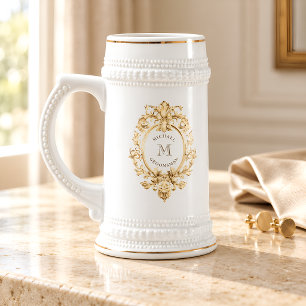 Gold Barock Monogramm Trauzeugen Bierglas