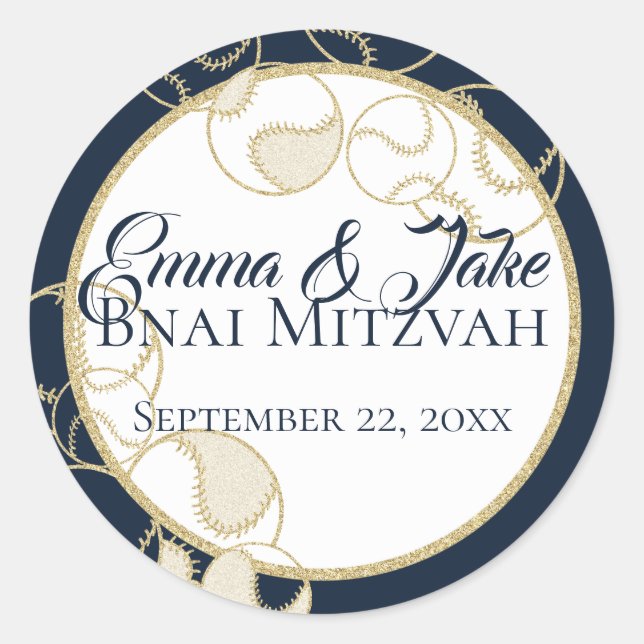 Gold Baseball Softball Sports Mitzvah Runder Aufkleber (Vorderseite)