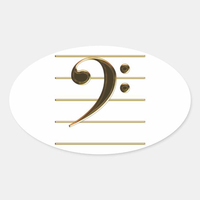 Gold Bass Clef Musiknote Ovaler Aufkleber (Vorderseite)