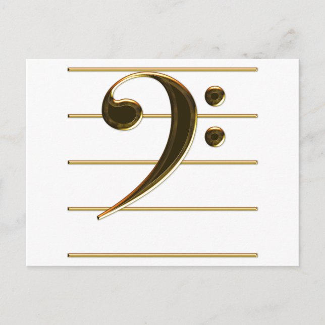 Gold Bass Clef Musiknote Postkarte (Vorderseite)