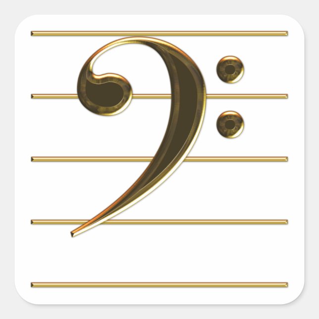 Gold Bass Clef Musiknote Quadratischer Aufkleber (Vorderseite)