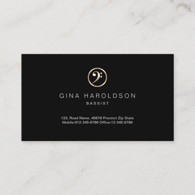 Gold Bass Clef Symbol Bassist Business Card Visitenkarte (Vorderseite)