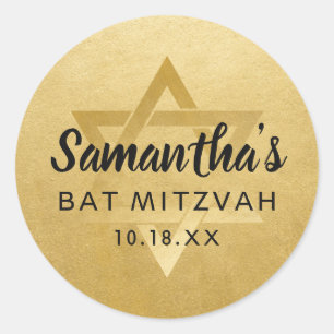 Gold Bat Mitzvah Bar Mitzvah Star von David Name Runder Aufkleber