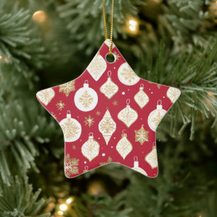 Gold-Bauble-Design roter Hintergrund Keramik Ornament