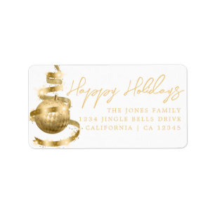 Gold Bauble Happy Holidays Rücksendeadresse Label Adressaufkleber