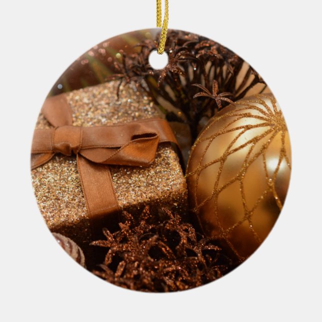 Gold Bauble und Weihnachtsgeschenk Keramikornament (Vorne)