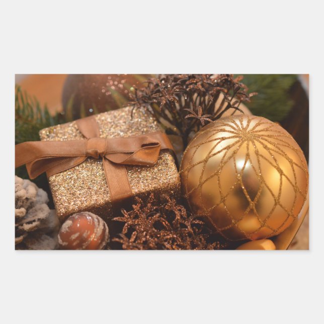Gold Bauble und Weihnachtsgeschenk Rechteckiger Aufkleber (Vorderseite)