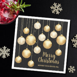 Gold Baubles Christmas Ornaments on Black Party Serviette