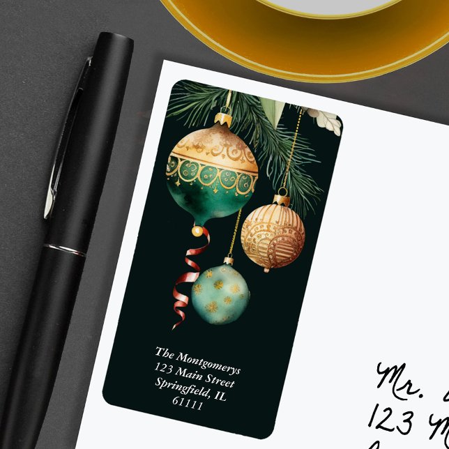 Gold Baubles Christmas Tree Return Address Adressaufkleber (Gold Baubles Christmas Tree Return Address Labels)