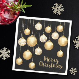 Gold Baubles Weihnachtsschmuck am Schwarzen Party Serviette