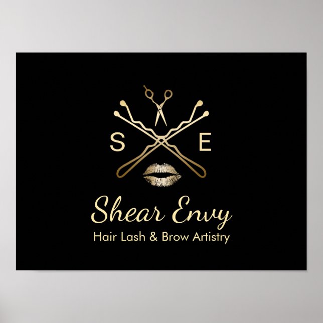 Gold Beauty Salon Logo Makeup Artist Haar Stylist Poster (Vorne)