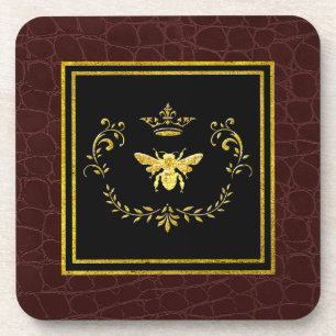 Gold Bee Crown Leder Muster Getränkeuntersetzer