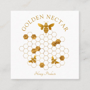 Gold Bee Honeycomb Logo Beekeeper Honey Products Quadratische Visitenkarte