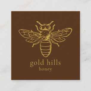 Gold Bee QR Code Brown Square Biz Card Quadratische Visitenkarte