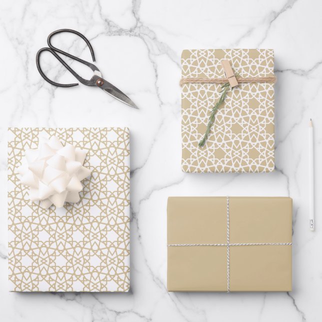 Gold Beige Arabesque Design Geschenkpapier Set (Vorderseite)