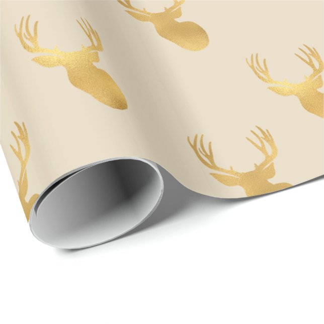 Gold Beige Deer Geschenkpapier (Rolleneckpunkt)