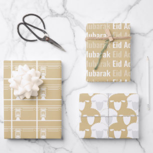 Gold Beige Eid Adha Mubarak Kaaba Sheep Geschenkpapier Set