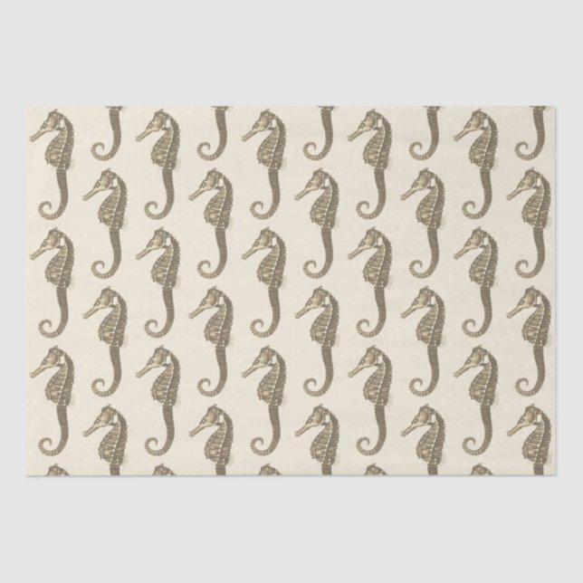Gold Beige Marine Life Seepferd Muster Seidenpapier (Vorderseite)
