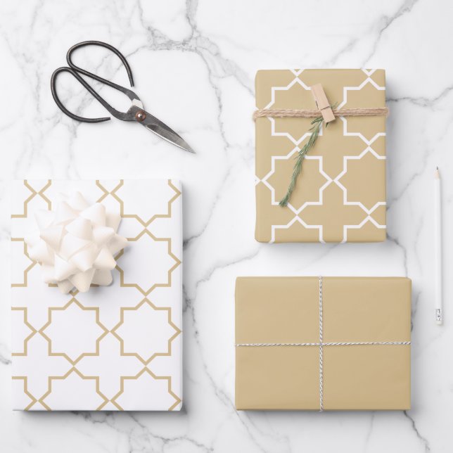 Gold Beige marokkanisches arabisches Muster Geschenkpapier Set (Vorderseite)